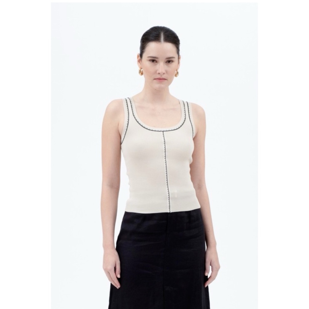 Elegant Beige & Black NWT Stitch Detail Tank Top